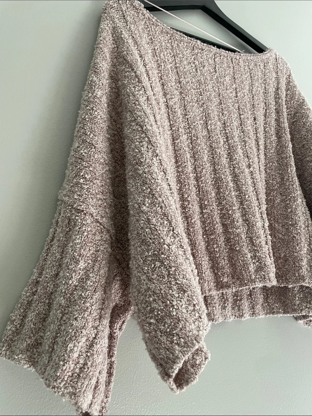 Free People Bouclé Scoop Neck Sweater - Mauve and Cream